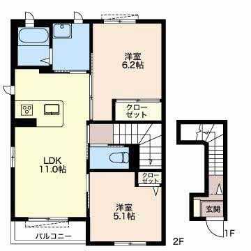 クレセオ・アマノB(2LDK/2階)の間取り写真
