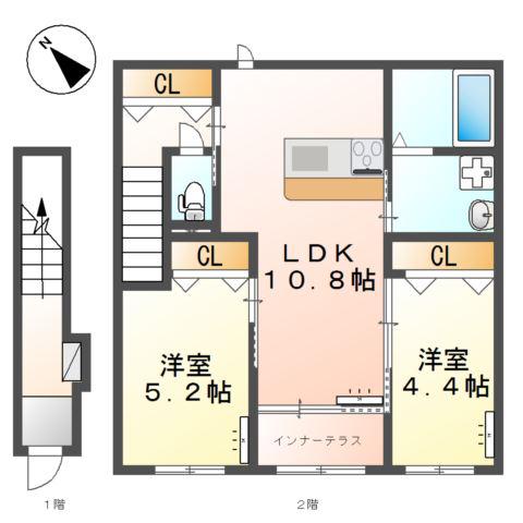 フェリシティ寺本(2LDK/2階)の間取り写真