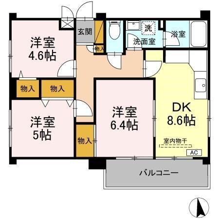 グレイスフルコート21(3DK/4階)の間取り写真