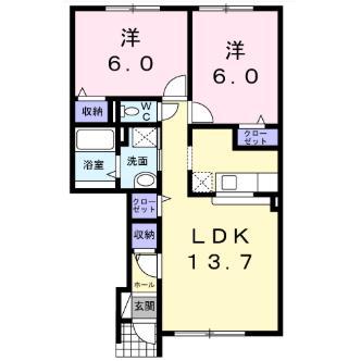 サニーベルレジデンス(2LDK/1階)の間取り写真