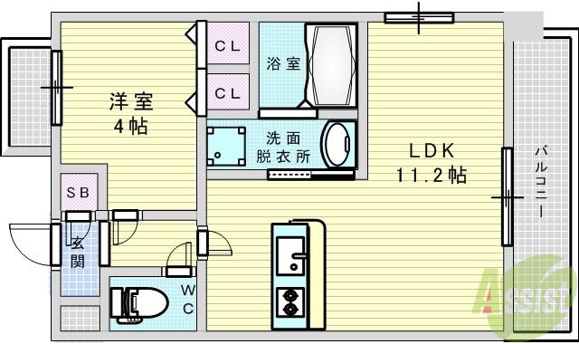 CITY SPIRE西中島(1LDK/6階)の間取り写真