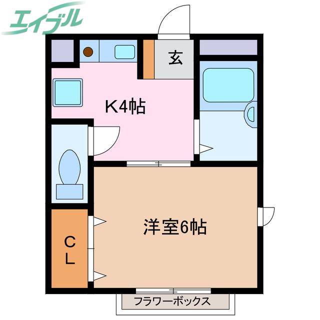 エバーグリーン森(1K/1階)の間取り写真