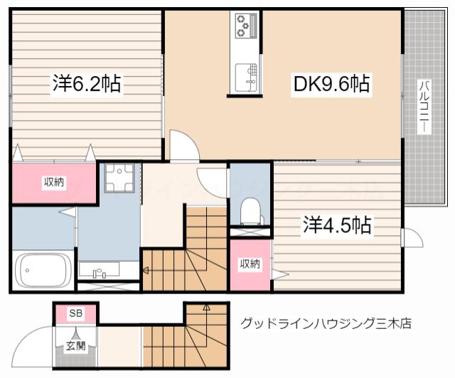 サニーDハウス芝町イースト(2DK/2階)の間取り写真