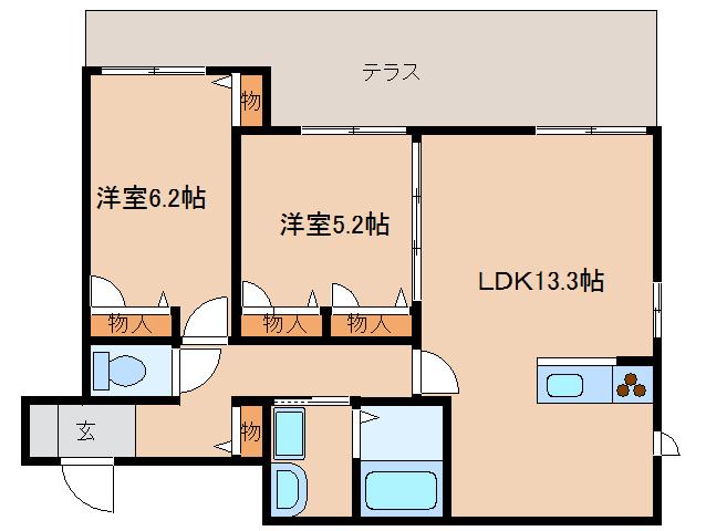 ハニーコナ(2LDK/1階)の間取り写真