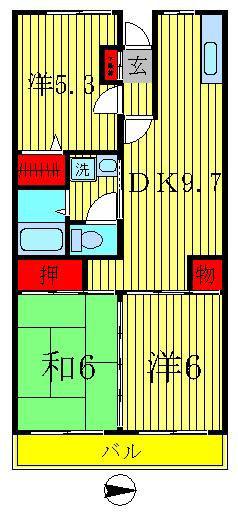 グランドール北小金(3DK/4階)の間取り写真