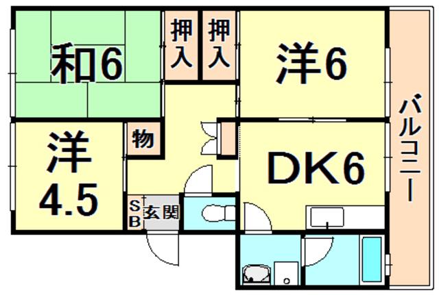 仁川マンション(3DK/3階)の間取り写真