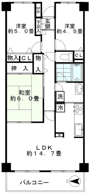 ジュネス(3LDK/3階)の間取り写真