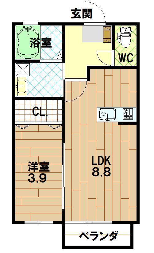 ＪＲ山陽本線 岩国駅 徒歩18分 2階建 築15年(1LDK/2階)の間取り写真