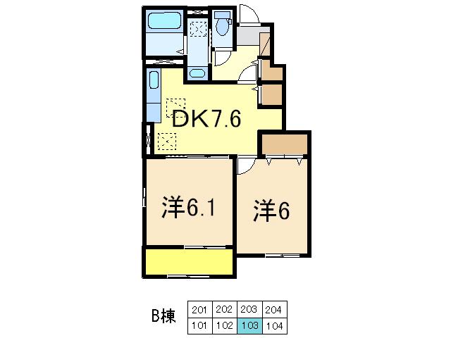 ヴィータ フェリーチェ(2DK/1階)の間取り写真