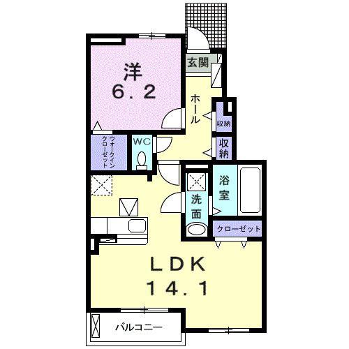 エチカ森岡 A(1LDK/1階)の間取り写真