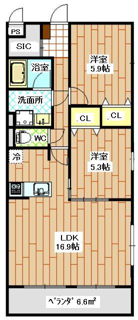 メイユール グラン(2LDK/2階)の間取り写真