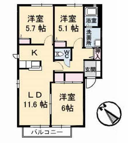 ベルハイツ(3LDK/1階)の間取り写真