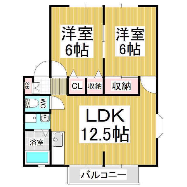 サンライフかどやB棟(2LDK/1階)の間取り写真