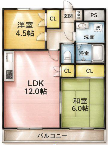 リアライズ前橋中央(2LDK/5階)の間取り写真
