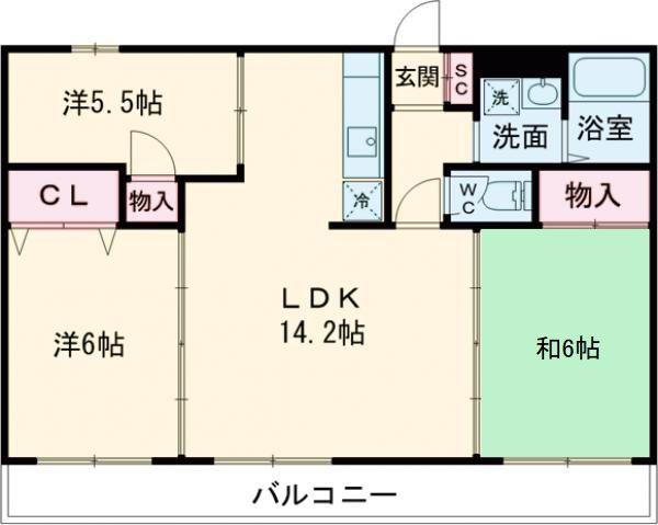 桜川レジデンス(3LDK/4階)の間取り写真