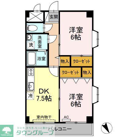 シャイニーヒル(2DK/4階)の間取り写真
