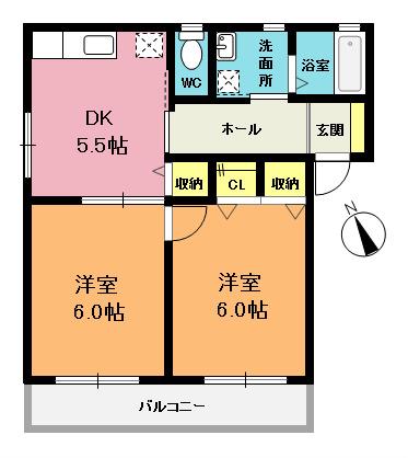 バンテヴェール I(2DK/1階)の間取り写真