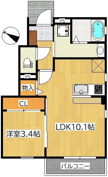 アルエル貝ヶ森(1LDK/1階)の間取り写真