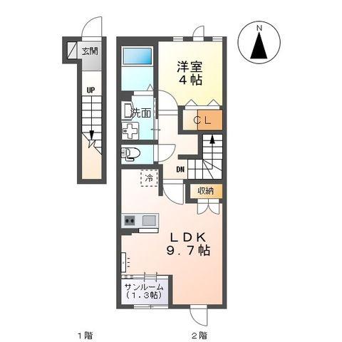 メゾン リ・イルII(1LDK/2階)の間取り写真