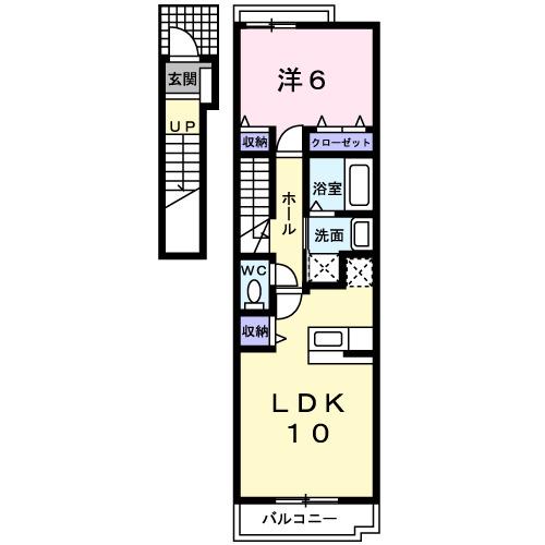 アルワクトB(1LDK/2階)の間取り写真