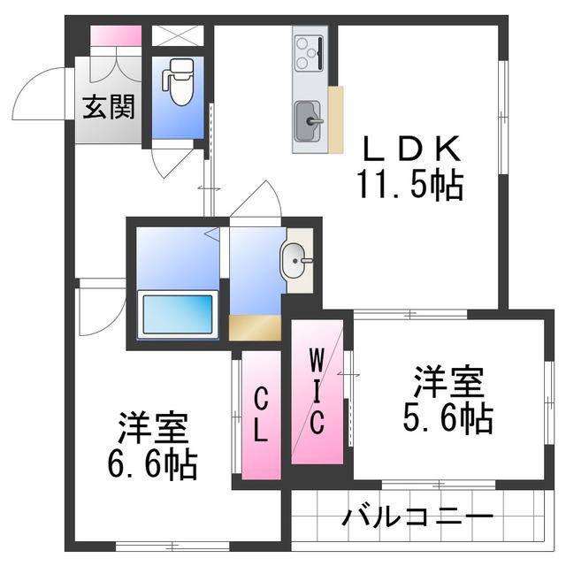 ベレオけやき(2LDK/2階)の間取り写真
