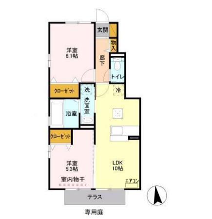 ルミエール瑞穂弐番館(2LDK/1階)の間取り写真