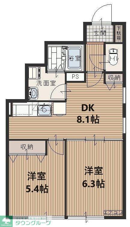 ブリッジゲート(2DK/1階)の間取り写真