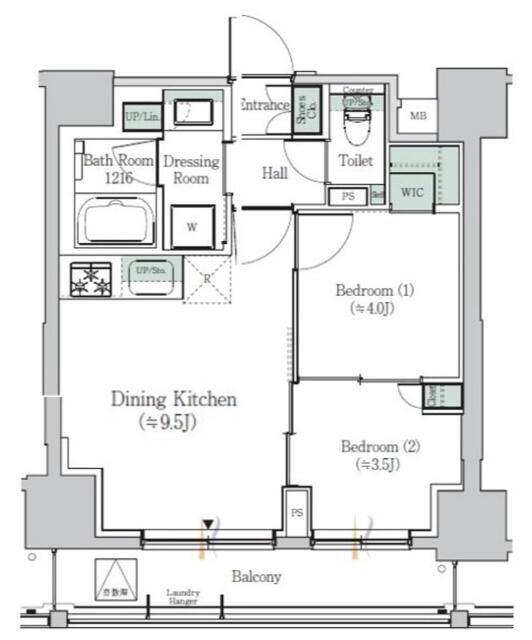 ONE ROOF RESIDENCE ASAKUSABASHIワンル(2DK/12階)の間取り写真