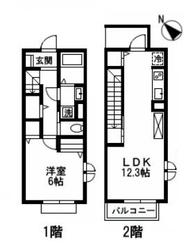 テラスすわやま(1LDK/1階)の間取り写真