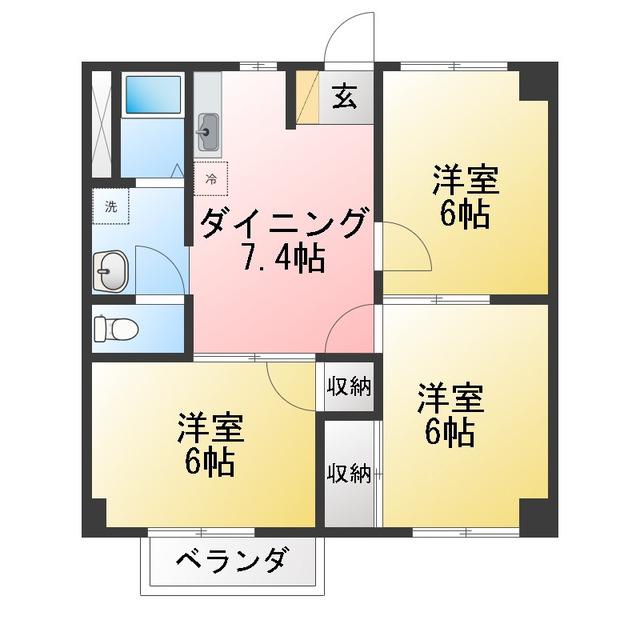 ハイマートウイングIII(3DK/1階)の間取り写真