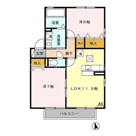 VILLA・RYUTAKU A(2LDK/1階)の間取り写真