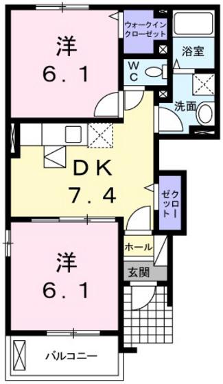 ナーシサス ガーデン(2DK/1階)の間取り写真