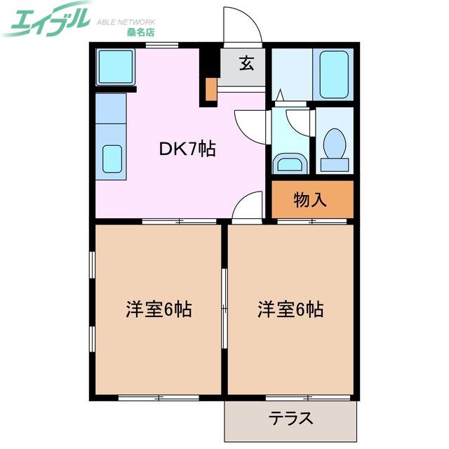 プロスペリティ高阪 C棟(2DK/1階)の間取り写真