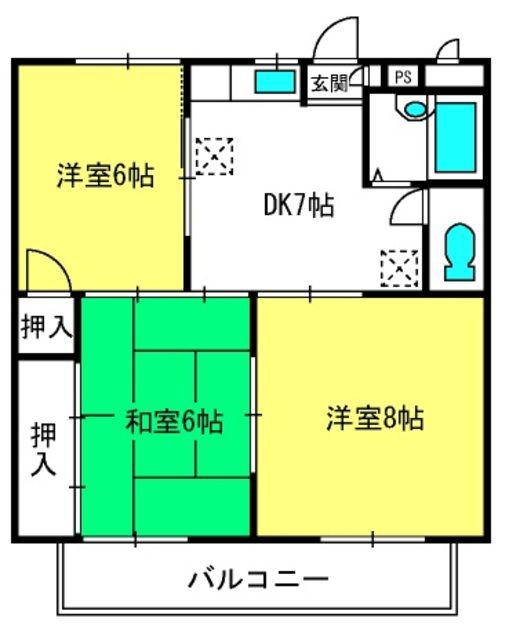 カターラヴィレッヂ I棟(3DK/3階)の間取り写真