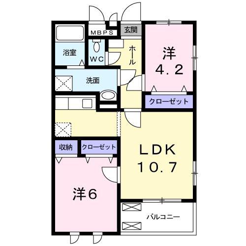 エクセルコートMO(2LDK/4階)の間取り写真