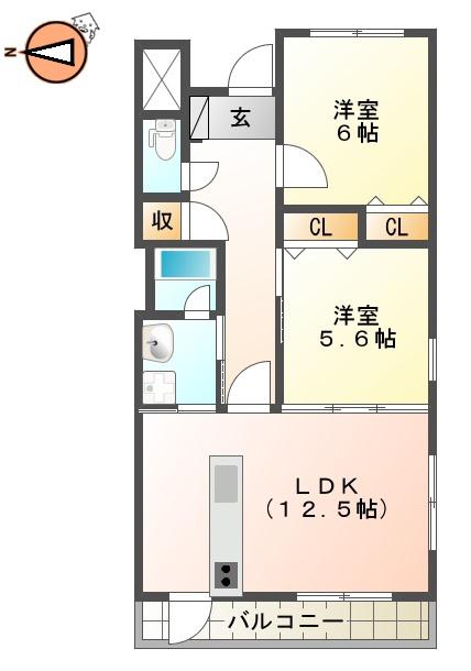 エスポワール(2LDK/3階)の間取り写真