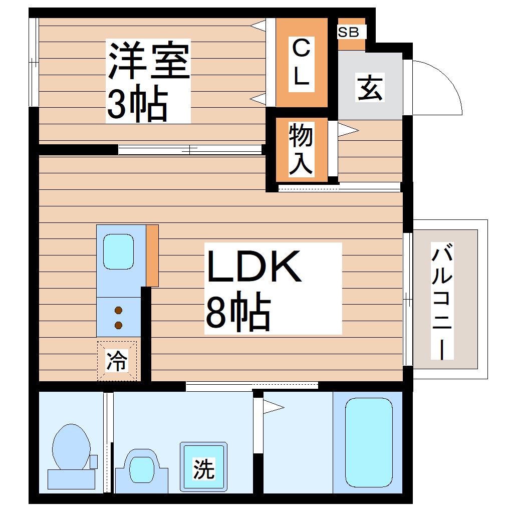 ガス割第17弾根岸町AP B棟(1LDK/1階)の間取り写真