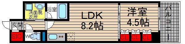 アーバネックス心斎橋I(1LDK/7階)の間取り写真