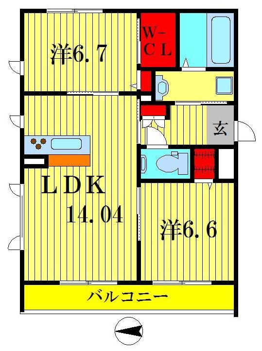 シャーメゾン高柳(2LDK/3階)の間取り写真