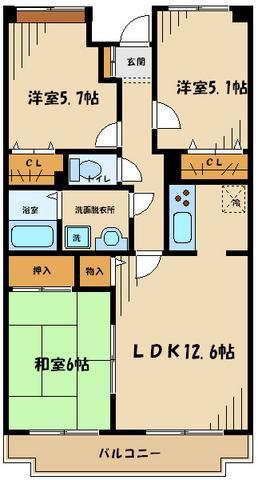 中野島ロイヤルハイツ(3LDK/2階)の間取り写真