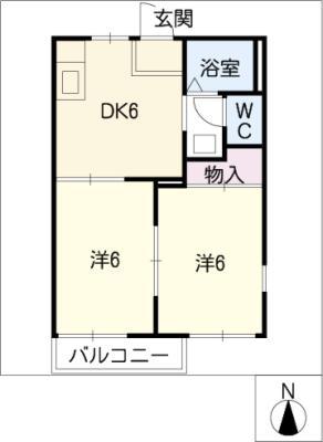 SKYLECOSMOS E棟(2DK/2階)の間取り写真