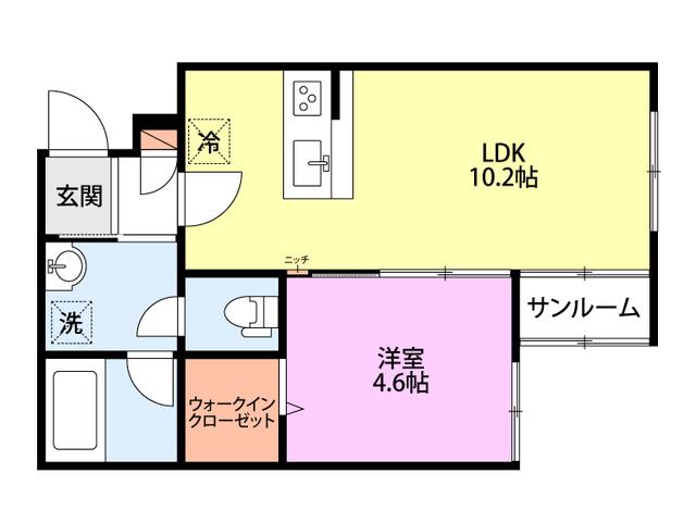 グローリッジ燕吉田(1LDK/1階)の間取り写真