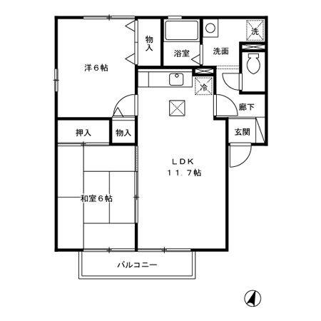 ウィルモア・Y(2LDK/2階)の間取り写真