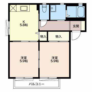アゼリアプレイス(2DK/1階)の間取り写真
