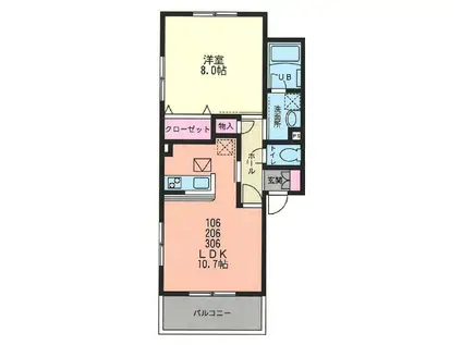 ウエストコンセルト(1LDK/2階)の間取り写真