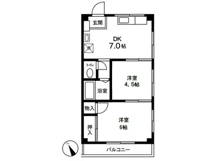 サンエステート下並木(2DK/3階)の間取り写真