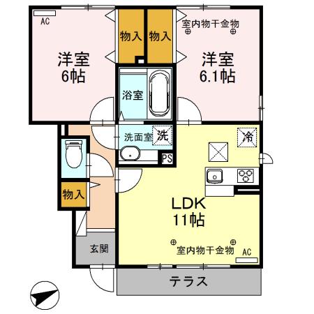 ミルアモール C(2LDK/1階)の間取り写真