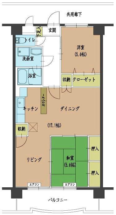 ティアール小相木(2LDK/2階)の間取り写真
