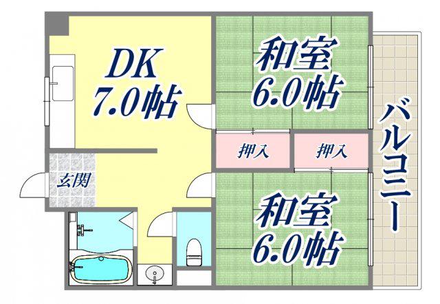 鳴尾ハイツ(2DK/2階)の間取り写真