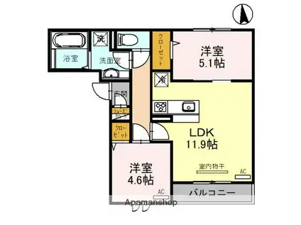 PINO SORANA(2LDK/1階)の間取り写真